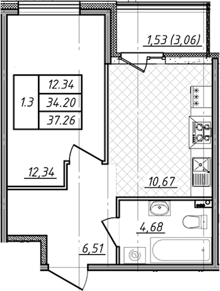 1-комнатная квартира 34.2 м², 1/14 эт., ЖК «Чёрная речка»